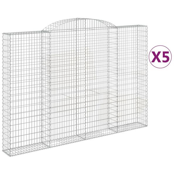 vidaXL 5 db íves horganyzott vas gabion kosár 300x30x200/220 cm