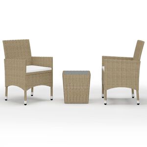 vidaXL 3 r&eacute;szes b&eacute;zs polyrattan &eacute;s edzett &uuml;veg bisztr&oacute;szett