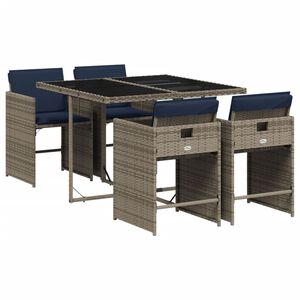 vidaXL 5 db sz&uuml;rke polyrattan kerti &eacute;tkezőgarnit&uacute;ra p&aacute;rn&aacute;kkal