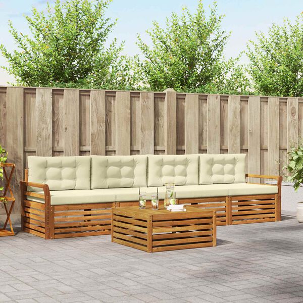 vidaXL K&uuml;lt&eacute;ri kanap&eacute; szett p&aacute;rn&aacute;val 5 pcs Term&eacute;szetes &eacute;s kr&eacute;msz&iacute;nű