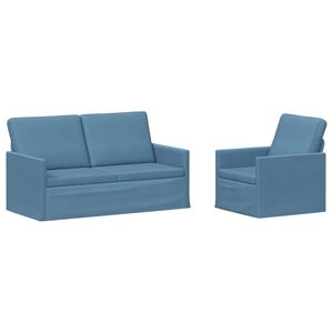 vidaXL Kanap&eacute; Szett 2 pcs K&eacute;k B&aacute;rsonyos sz&ouml;vet