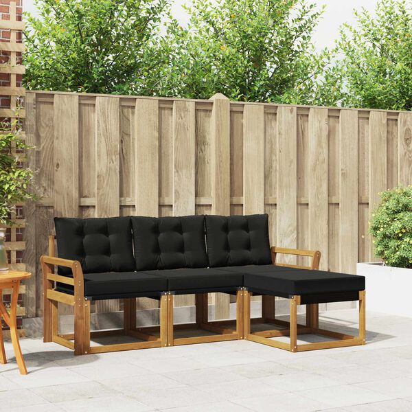 vidaXL K&uuml;lt&eacute;ri kanap&eacute; szett p&aacute;rn&aacute;val 4 pcs Term&eacute;szetes &eacute;s fekete