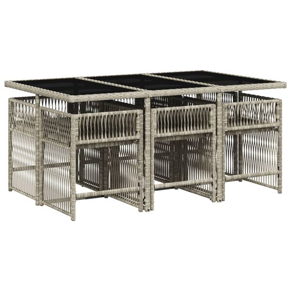 vidaXL 7 r&eacute;szes vil&aacute;gossz&uuml;rke polyrattan kerti &eacute;tkezőszett p&aacute;rn&aacute;val