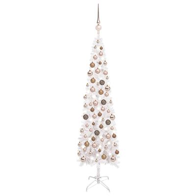 vidaXL fehér megvilágított vékony műkarácsonyfa gömb szettel 120 cm