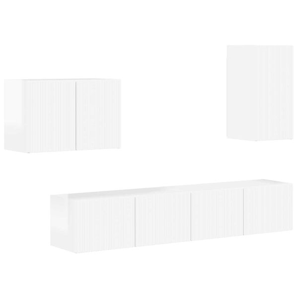 vidaXL TV falit kabinet szett 4 pcs Magas F&eacute;nyű Feh&eacute;r Faanyag