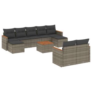 vidaXL 10 r&eacute;szes sz&uuml;rke polyrattan kerti &uuml;lőgarnit&uacute;ra p&aacute;rn&aacute;kkal