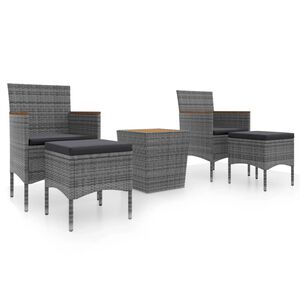 vidaXL 5 r&eacute;szes sz&uuml;rke polyrattan &eacute;s t&ouml;m&ouml;r ak&aacute;cfa kerti bisztr&oacute;szett