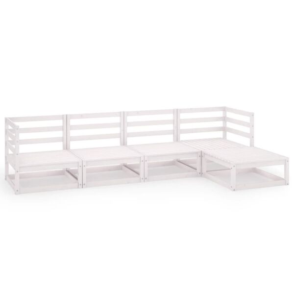 vidaXL 5 r&eacute;szes feh&eacute;r t&ouml;m&ouml;r fenyőfa kerti &uuml;lőgarnit&uacute;ra