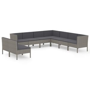 vidaXL 9 r&eacute;szes sz&uuml;rke polyrattan kertib&uacute;tor-garnit&uacute;ra p&aacute;rn&aacute;kkal