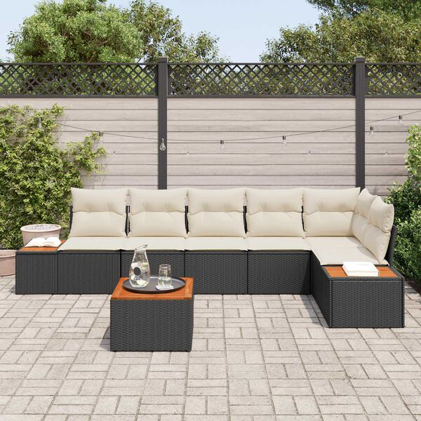 vidaXL Kerti Kanap&eacute; Szett p&aacute;rn&aacute;val 6 pcs Fekete &eacute;s Kr&eacute;m Polyrattan