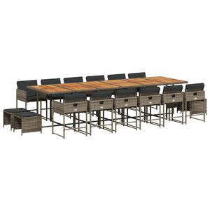 vidaXL 17 r&eacute;szes sz&uuml;rke polyrattan kerti &eacute;tkezőgarnit&uacute;ra p&aacute;rn&aacute;val