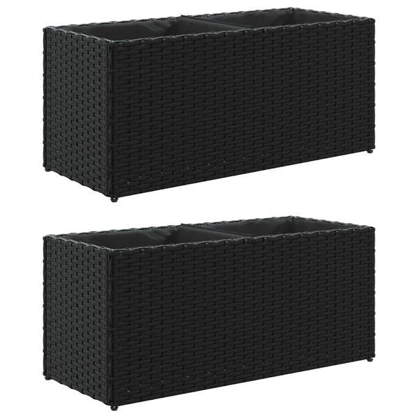 vidaXL 2 db fekete polyrattan kerti &uuml;ltetől&aacute;da 2 cser&eacute;ppel 72x30x32 cm