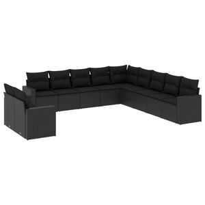vidaXL 11 r&eacute;szes fekete polyrattan kerti &uuml;lőgarnit&uacute;ra p&aacute;rn&aacute;kkal