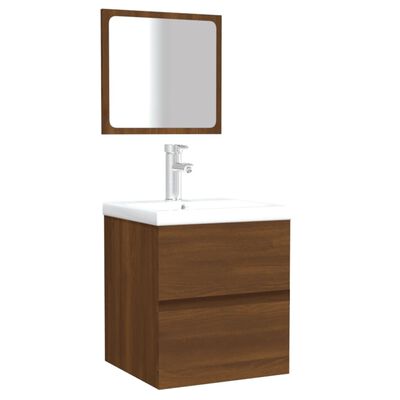 vidaXL barna tölgy színű szerelt fa fürdőszobaszekrény tükörrel