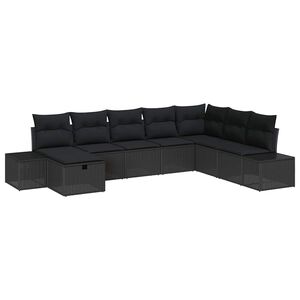 vidaXL Kerti Kanap&eacute; Szett p&aacute;rn&aacute;val 8 pcs Fekete Poli rattan