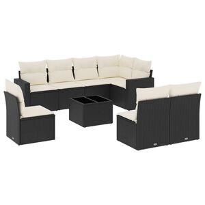 vidaXL 9 r&eacute;szes fekete polyrattan kerti &uuml;lőgarnit&uacute;ra p&aacute;rn&aacute;kkal