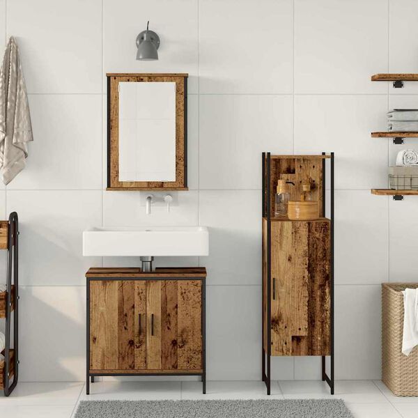 vidaXL F&uuml;rdőszoba b&uacute;tor szett 3 pcs Barna 33 x 33 x 120.5 cm Faanyag