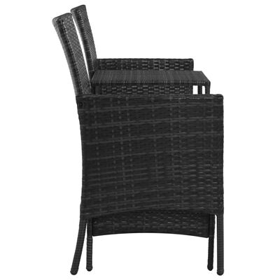 vidaXL fekete 2-személyes polyrattan kerti fotel asztallal/zsámolyokkal