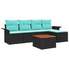 vidaXL Kerti Kanap&eacute; Szett p&aacute;rn&aacute;val 6 pcs Fekete polirattan