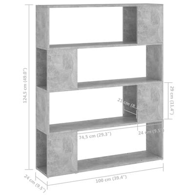 vidaXL betonszürke térelválasztó könyvszekrény 100 x 24 x 124 cm
