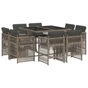 vidaXL 9 r&eacute;szes sz&uuml;rke polyrattan kerti &eacute;tkezőgarnit&uacute;ra p&aacute;rn&aacute;val
