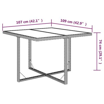 vidaXL bézs polyrattan és üveg kerti asztal 109 x 107 x 74 cm