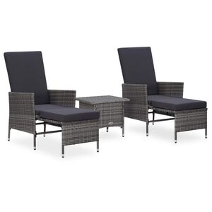 vidaXL 3 r&eacute;szes sz&uuml;rke polyrattan kerti &uuml;lőgarnit&uacute;ra p&aacute;rn&aacute;kkal