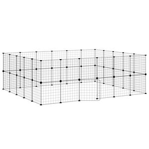 vidaXL 44 paneles fekete ac&eacute;l kis&aacute;llatketrec ajt&oacute;val 210 x 175 x 70 cm