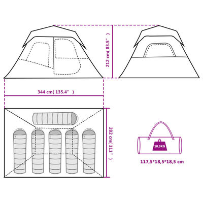 vidaXL 6 személyes szürke-narancs gyorskioldó LED-es családi sátor