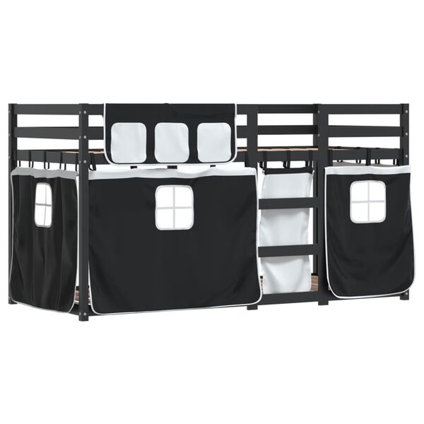 vidaXL feh&eacute;r/fekete t&ouml;m&ouml;r fenyőfa emeletes &aacute;gy f&uuml;gg&ouml;ny&ouml;kkel 80x200 cm