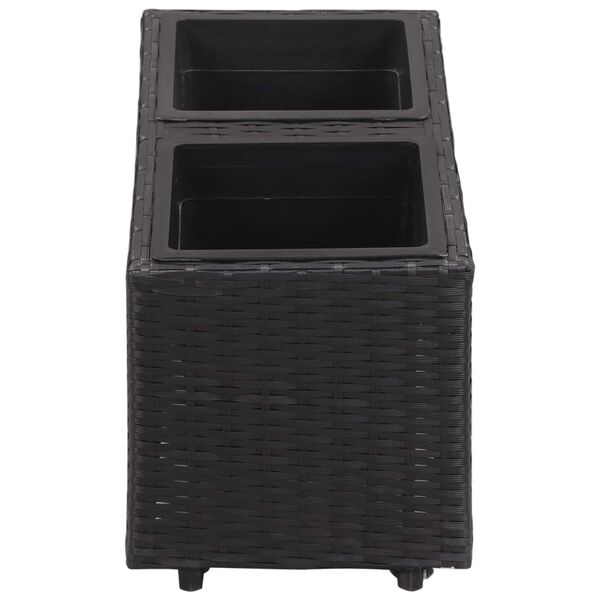 vidaXL fekete polyrattan kerti magaságyás 2 kaspóval 60 x 30 x 36 cm