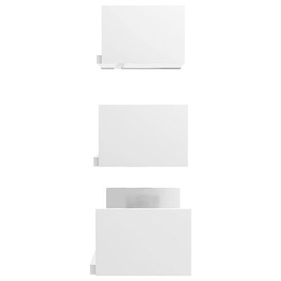 vidaXL 3 db magasfényű fehér szerelt fa fali bemutatópolc