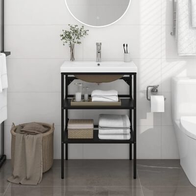 vidaXL fekete vas fürdőszobai mosdókagylóváz beépített mosdóval