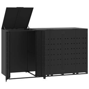 vidaXL fekete ac&eacute;l kerekes t&aacute;rol&oacute; 3 szemeteskuk&aacute;hoz 207 x 79 x 117 cm