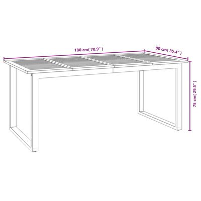 vidaXL tömör akácfa kerti asztal U-alakú lábakkal 180 x 90 x 75 cm
