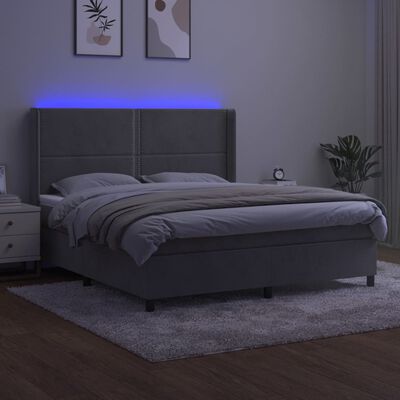 vidaXL világosszürke bársony rugós és LED-es ágy matraccal 180x200 cm