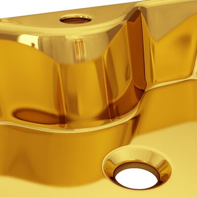 vidaXL aranyszínű kerámia mosdókagyló csap furattal 48 x 37 x 13,5 cm