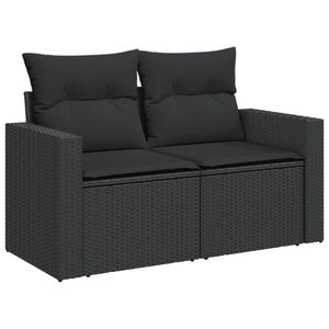 vidaXL k&eacute;tszem&eacute;lyes fekete polyrattan kerti kanap&eacute; p&aacute;rn&aacute;kkal