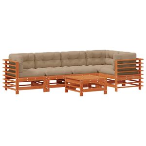 vidaXL Kerti lounge szett 6 db Viaszbarna T&ouml;m&ouml;r Fenyőfa