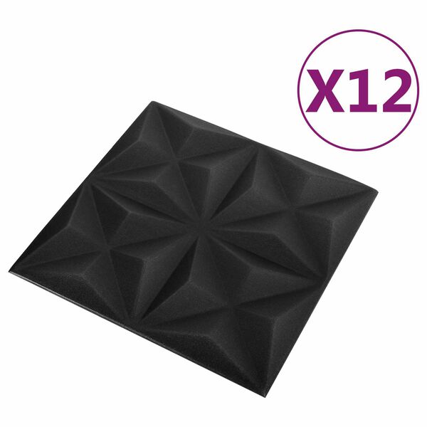 vidaXL Fali panelek 12 pcs Origami Fekete 50 x 50 cm XPS Hab
