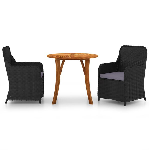 vidaXL 3 r&eacute;szes fekete kerti &eacute;tkezőgarnit&uacute;ra