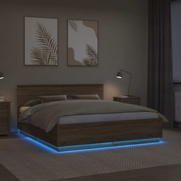 vidaXL &Aacute;gykeret LED -es l&aacute;mp&aacute;kkal Sonoma t&ouml;lgy 200 x 200 cm Faanyag