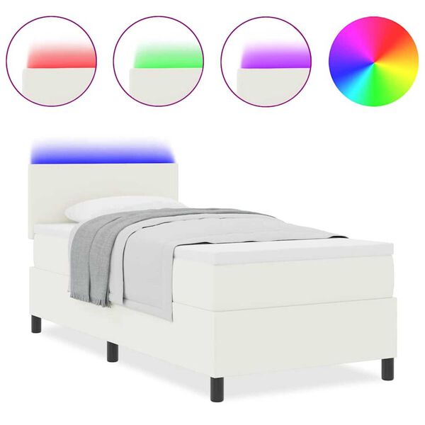 vidaXL Boxrugós ágy Krém és fehér 203 x 100 x 88 cm Bársony anyag