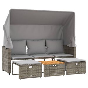 vidaXL 3 szem&eacute;lyes sz&uuml;rke polyrattan kerti kanap&eacute; baldachinnal/sz&eacute;kkel