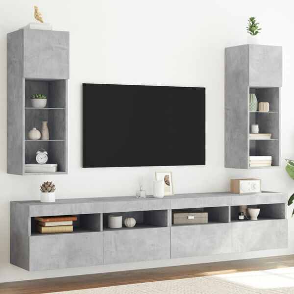 vidaXL 2 db betonsz&uuml;rke TV-szekr&eacute;ny LED-vil&aacute;g&iacute;t&aacute;ssal 30,5 x 30 x 90 cm