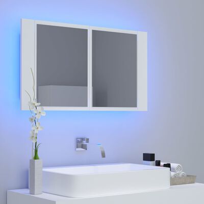vidaXL fehér akril LED-es fürdőszobaszekrény tükörrel 80x12x45 cm