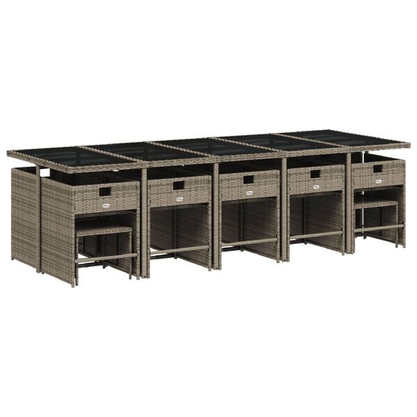 vidaXL 15 r&eacute;szes sz&uuml;rke polyrattan kerti &uuml;lőgarnit&uacute;ra p&aacute;rn&aacute;kkal