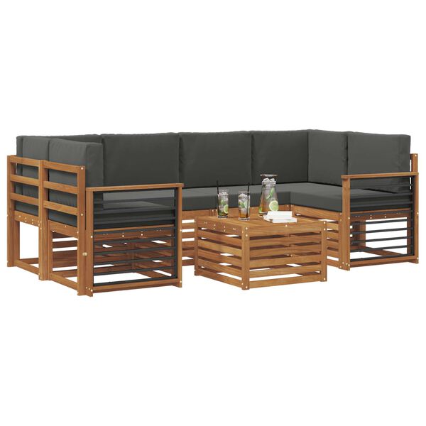 vidaXL K&uuml;lt&eacute;ri kanap&eacute; szett 7 pcs Term&eacute;szetes &eacute;s antracit T&ouml;m&ouml;r Ak&aacute;cfa