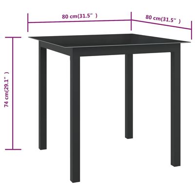 vidaXL fekete alumínium és üveg kerti asztal 80 x 80 x 74 cm