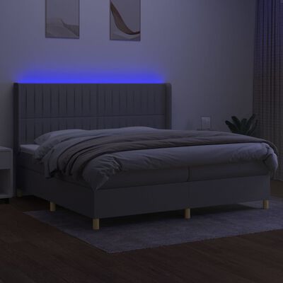 vidaXL világosszürke szövet rugós és LED-es ágy matraccal 200x200 cm